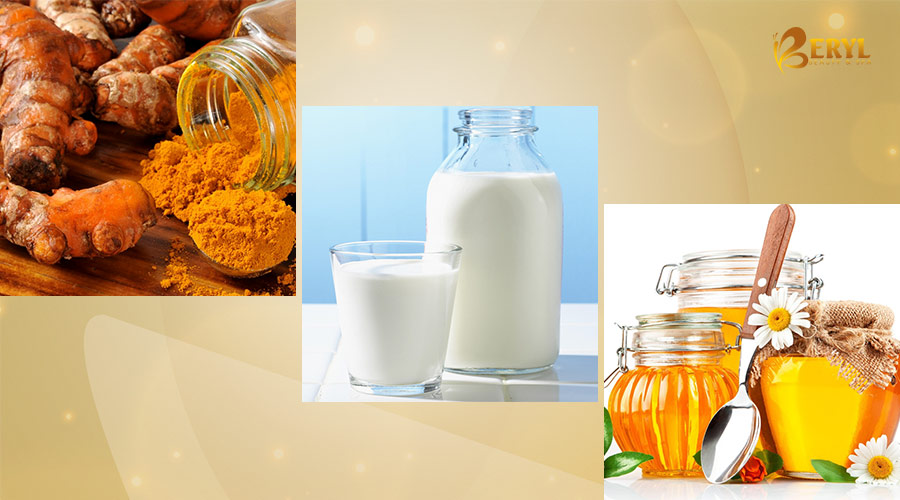 Kết hợp nghệ cùng với sữa tươi, mật ong sẽ cho ra một mặt nạ trắng da hiệu quả